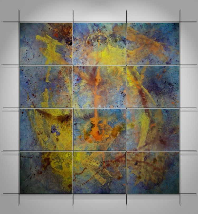 Navegante Polyptych (12 panels), Mixed media on canvas, each panel 100 × 80 cm